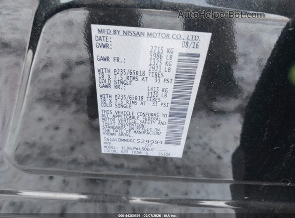 5N1AL0MM0GC529994 2016 INFINITI QX60 Black Engine compartment view