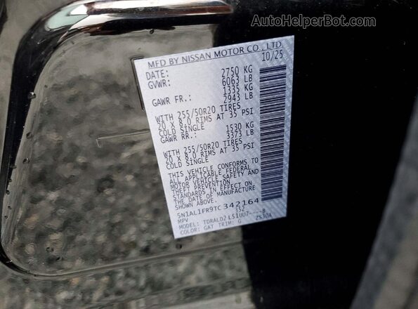 5N1AL1FR9TC342164 2026 INFINITI QX60 Black Widok naklejki z numerem VIN