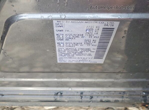 5N1AR2MM3GC651257 2016 NISSAN PATHFINDER Серый Вид подкапотного пространства