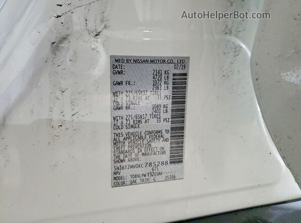 5N1AT2MV0KC785288 2019 NISSAN ROGUE White 