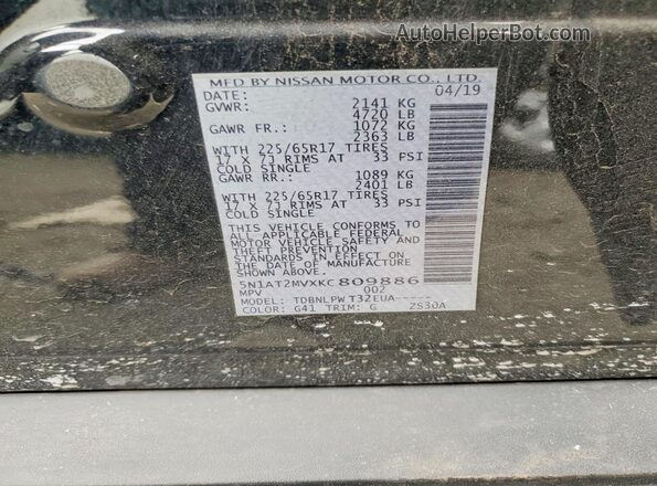 5N1AT2MVXKC809886 2019 NISSAN ROGUE Black 