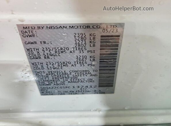 5N1AZ2CS5PC137412 2023 NISSAN MURANO White Вид наклейки з VIN-кодом