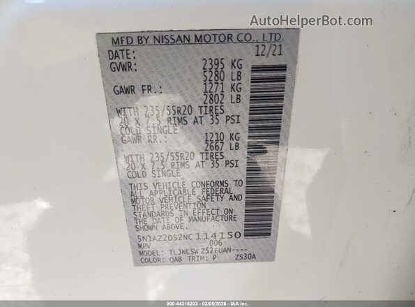 5N1AZ2DS2NC114150 2022 NISSAN MURANO Белый Вид подкапотного пространства