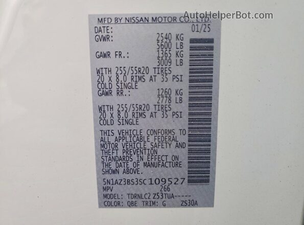 5N1AZ3BS3SC109527 2025 NISSAN MURANO White 