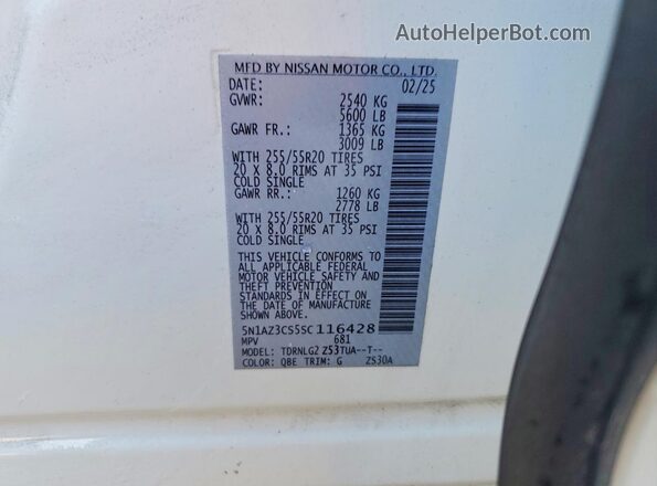 5N1AZ3CS5SC116428 2025 NISSAN MURANO White Vista del compartimento del motor