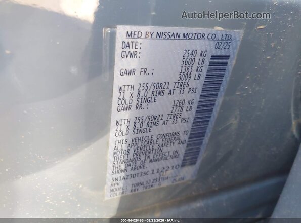 5N1AZ3DT3SC112210 2025 NISSAN MURANO Gray Շարժիչի բաժամունքի տեսք