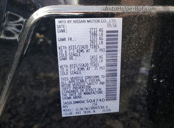 5N1DL0MM0HC504740 2017 INFINITI QX60 Black VIN sticker view