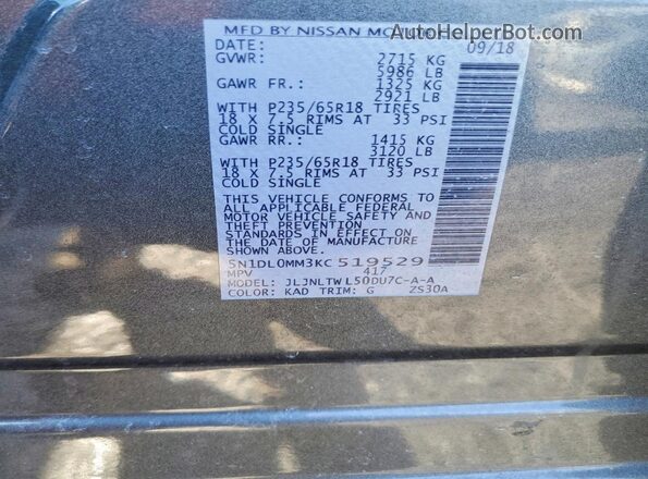 5N1DL0MM3KC519529 2019 INFINITI QX60 Gray 