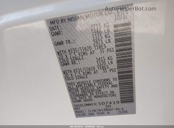 5N1DL0MM4JC507419 2018 INFINITI QX60 White Widok komory silnika