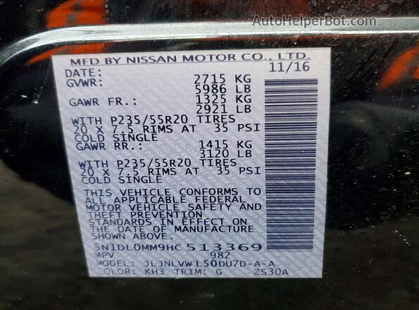 5N1DL0MM9HC513369 2017 INFINITI QX60 Black Vista de la etiqueta del VIN