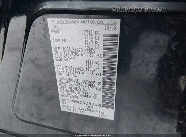 5N1DL0MM9KC523746 2019 INFINITI QX60 Blue 