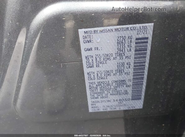 5N1DL1FS3RC344050 2024 INFINITI QX60 Серый Вид подкапотного пространства