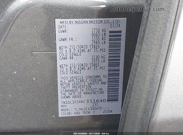 5N1DL1FS4RC351640 2024 INFINITI QX60 Gray ძრავის განყოფილების ხედი