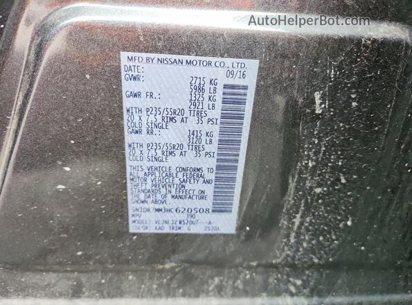 5N1DR2MM3HC620508 2017 NISSAN PATHFINDER Gray Vista de la etiqueta del VIN