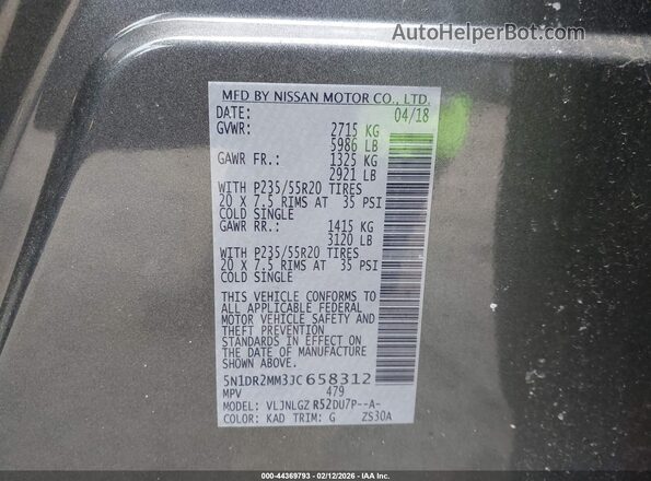5N1DR2MM3JC658312 2018 NISSAN PATHFINDER Gray Widok komory silnika