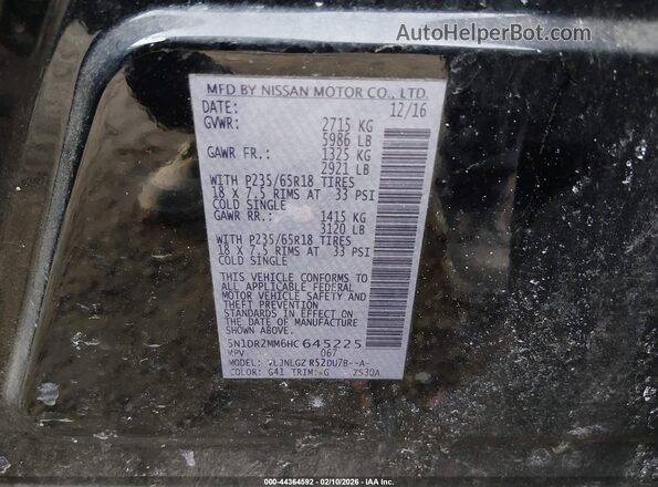 5N1DR2MM6HC645225 2017 NISSAN PATHFINDER Black Vista del compartimento del motor