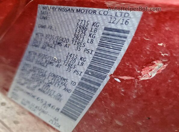 5N1DR2MM7HC651468 2017 NISSAN PATHFINDER Red VIN sticker view