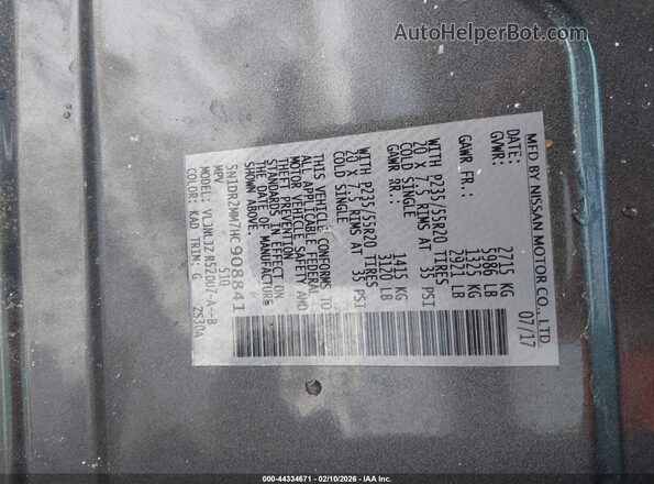 5N1DR2MM7HC908841 2017 NISSAN PATHFINDER Silver Շարժիչի բաժամունքի տեսք