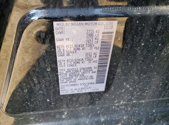 5N1DR2MM8KC592986 2019 NISSAN PATHFINDER Black 