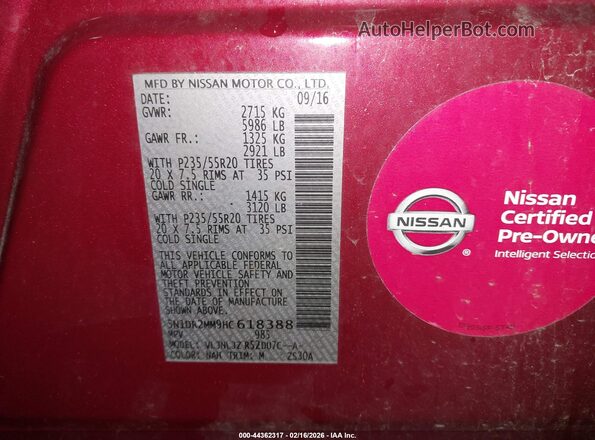 5N1DR2MM9HC618388 2017 NISSAN PATHFINDER Red Widok komory silnika