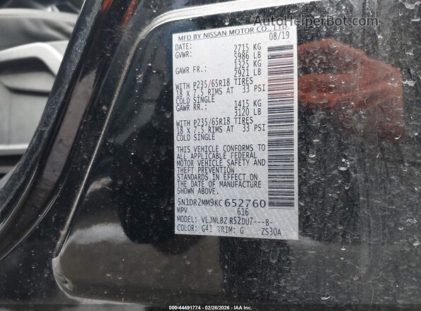 5N1DR2MM9KC652760 2019 NISSAN PATHFINDER Black 