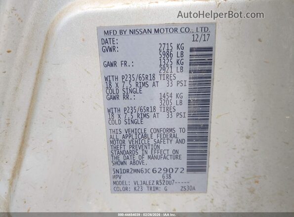 5N1DR2MN6JC629072 2018 NISSAN PATHFINDER Silver Engine compartment view