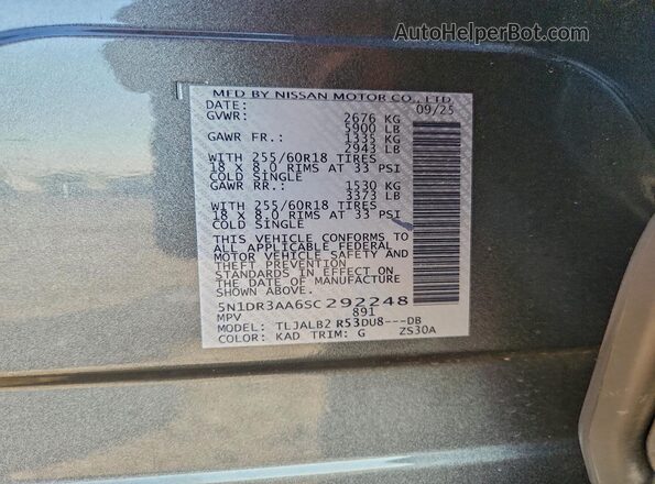 5N1DR3AA6SC292248 2025 NISSAN PATHFINDER Gray 