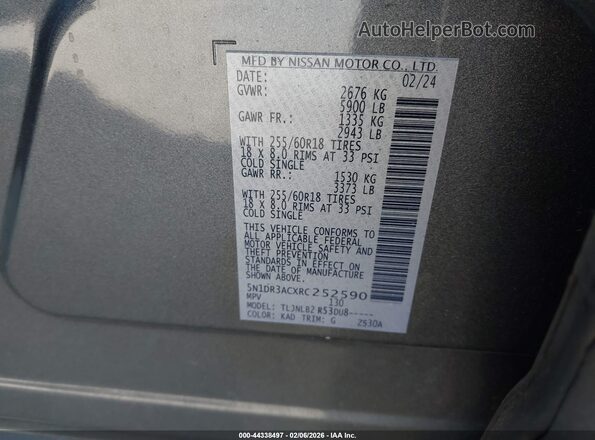 5N1DR3ACXRC252590 2024 NISSAN PATHFINDER Gray Vista del compartimento del motor