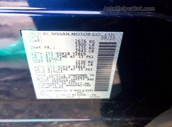 5N1DR3BAXSC290100 2025 NISSAN PATHFINDER Blue VIN կոդի պիտակի տեսք
