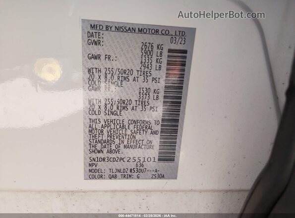 5N1DR3CD2PC255101 2023 NISSAN PATHFINDER White ძრავის განყოფილების ხედი