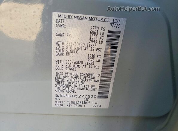 5N1DR3DK4PC277520 2023 NISSAN PATHFINDER Blue Vista de la etiqueta del VIN