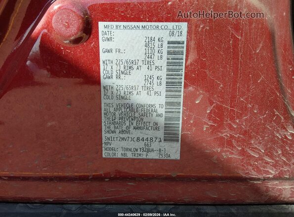 5N1ET2MV7JC844871 2018 NISSAN ROGUE HYBRID Red Շարժիչի բաժամունքի տեսք