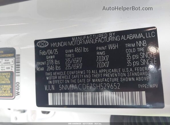 5NMJACDE7SH529652 2025 HYUNDAI TUCSON Белый Вид подкапотного пространства
