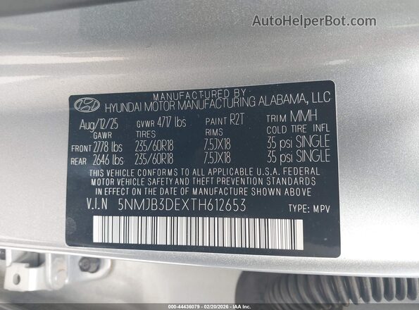 5NMJB3DEXTH612653 2026 HYUNDAI TUCSON Silver 