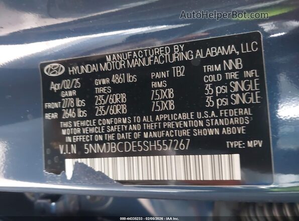 5NMJBCDE5SH557267 2025 HYUNDAI TUCSON Navy Widok komory silnika