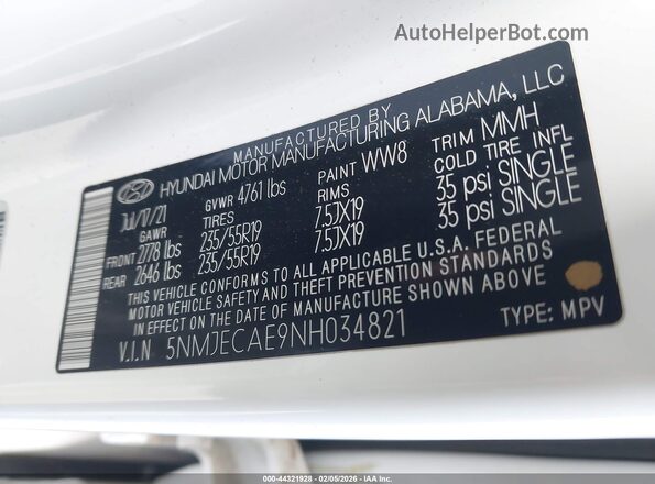 5NMJECAE9NH034821 2022 HYUNDAI TUCSON White Widok komory silnika