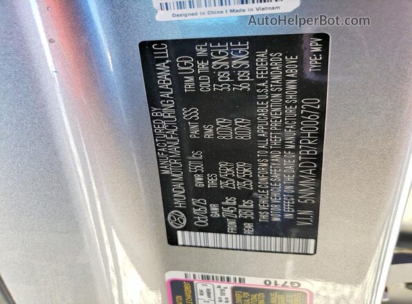 5NMMADTB7RH006720 2024 GENESIS GV70 Silver Widok naklejki z numerem VIN