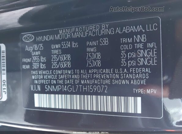 5NMP14GL7TH159072 2026 HYUNDAI SANTA FE Black ძრავის განყოფილების ხედი