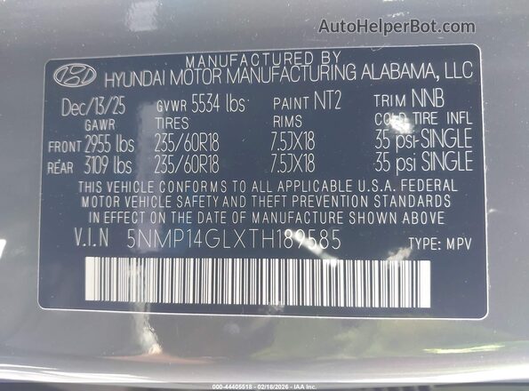5NMP14GLXTH189585 2026 HYUNDAI SANTA FE Gray Շարժիչի բաժամունքի տեսք
