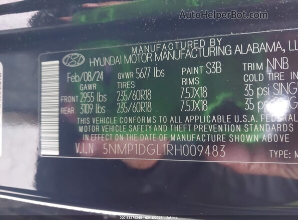 5NMP1DGL1RH009483 2024 HYUNDAI SANTA FE Черный 