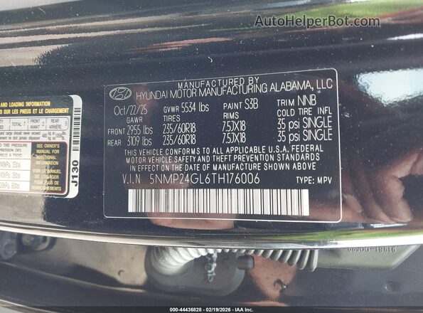 5NMP24GL6TH176006 2026 HYUNDAI SANTA FE Black Շարժիչի բաժամունքի տեսք