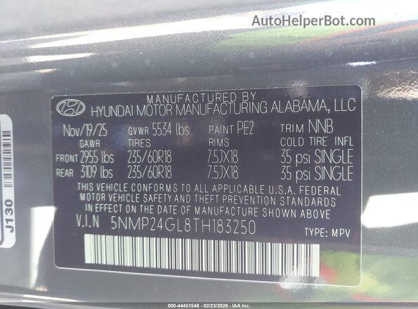 5NMP24GL8TH183250 2026 HYUNDAI SANTA FE Gray Շարժիչի բաժամունքի տեսք