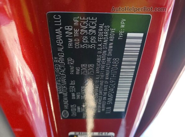 5NMP24GL9TH170488 2026 HYUNDAI SANTA Red VIN sticker view