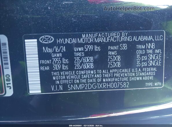 5NMP2DG1XRH007582 2024 HYUNDAI SANTA FE HYBRID Black ძრავის განყოფილების ხედი