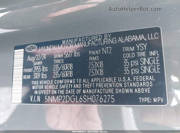 5NMP2DGL6SH076275 2025 HYUNDAI SANTA FE Gray Vista del compartimento del motor