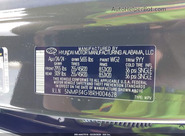 5NMP34G18RH004628 2024 HYUNDAI SANTA FE HYBRID Green ძრავის განყოფილების ხედი