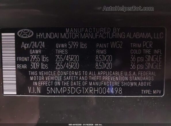 5NMP3DG1XRH004498 2024 HYUNDAI SANTA FE HYBRID Зеленый Вид подкапотного пространства