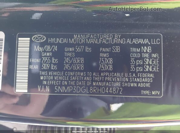 5NMP3DGL8RH044872 2024 HYUNDAI SANTA FE Black Շարժիչի բաժամունքի տեսք