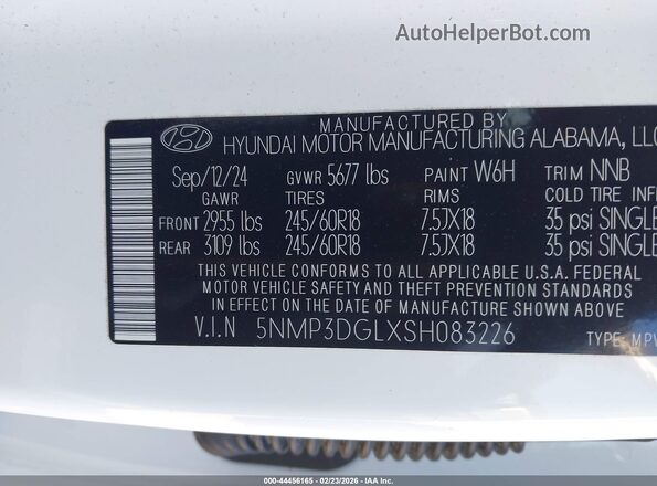 5NMP3DGLXSH083226 2025 HYUNDAI SANTA FE White ძრავის განყოფილების ხედი