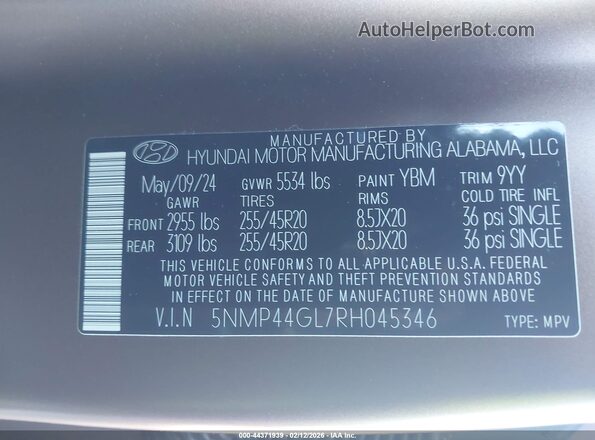 5NMP44GL7RH045346 2024 HYUNDAI SANTA FE Коричневый 